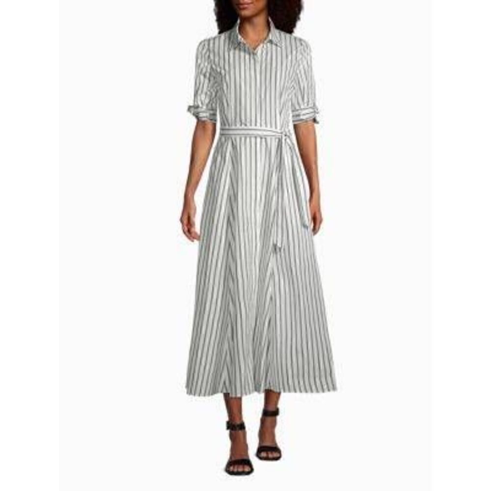 Calvin Klein Button-up Quarter Sleeve Tshirt Dress Approximate Size 8 Striped B1